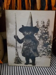 SO CUTE STEAMPUNK PRIMITIVE VINTAGE GOTHIC STYLE HALLOWEEN PHOTO WITCH CAT SIGN - Picture 1 of 12