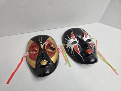 2 Venetian Wall Mask Ceramic Black Gold Butterfly Red Silver New Orleans  - Image 1 of 4