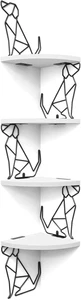 White Corner Shelf 4 Tier Floating Rustic Wood Dog Shaped Wall Storage Shelf - Picture 1 of 11