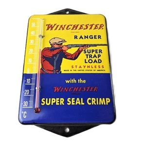Letrero de porcelana Winchester vintage - pistola munición bomba anuncio signo termómetro - Imagen 1 de 14