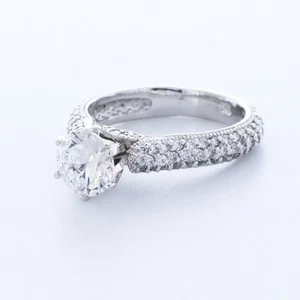 ANILLO ACENTO MILGRAIN 6 PUNTAS ORO 14K CORTE REDONDO DIAMANTE CREADO EN LABORATORIO E/VVS1 3,5 QUILATES - Imagen 1 de 3