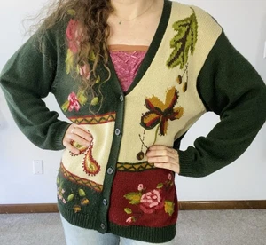 Cárdigan Abuela Bordado DE COLECCIÓN ALFRED DUNNER Talla Grande Hojas Bellotas Otoño - Imagen 1 de 6