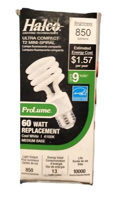 3 Halco Prolume 60W Ultra Compact T2 Mini Spiral Fluorescent Bulb 45056 NEW  - Image 1 of 2