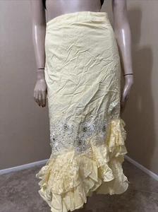 Women’s Baby Yellow Cotton Casual Asymmetric Beaded Ruffle Lace Zip Size S Skirt - Picture 1 of 23