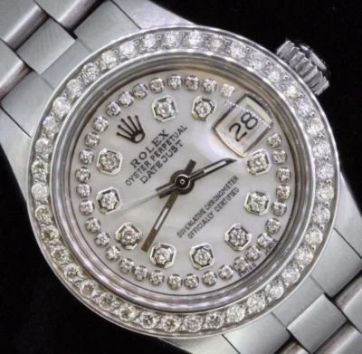 Reloj Rolex Datejust Oyster de acero inoxidable con esfera de diamante y bisel para dama Foto 1 de 4