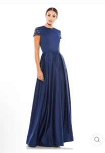 Mac Duggal NWT $398 size 6 blue hand beaded cap sleeve A-line dress style 25947 - Picture 1 of 14