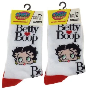 Betty Boop Womens Crazy Socks Crew 2 Pairs White Gift Novelty Fun White - Picture 1 of 2