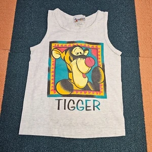 Disney Vintage Y2K Tigger Grafik Tank ärmelloses T-Shirt grau Jugend Small USA V8a - Bild 1 von 9