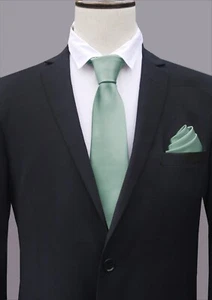 JUEGO DE CORBATA Y CORBATA CUADRADA DE BOLSILLO VERDE SALVIA Christian Valentino para hombre - pálido polvoriento - Imagen 1 de 1