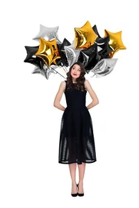 18" Star Foil Mylar Balloons 12 Pack Black Silver Gold Graduation Decorations - Picture 1 of 2