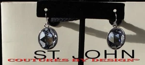 St John Knits Blue Ice Crystal Drop fish hook Earrings NWOT MSRP $190 - Picture 1 of 4