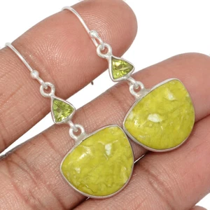 Natural Lizardite Serpentine & Peridot 925 Silver Earrings Jewelry CE44938 - Picture 1 of 1