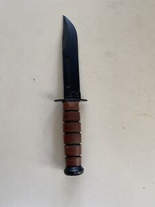 Ka-Bar 1217 Fighting/Utility Knife USMC Straight Edge w/ Leather Sheath 