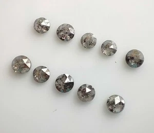 0.75 Cts Natural Salt Pepper Diamond Rose Cut, AAA+ 10 Pcs Loose Diamond Round - Picture 1 of 6