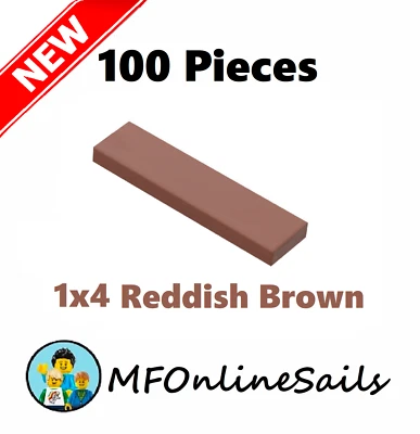 **NEW** 100x Genuine LEGO 1x4 Tiles -Reddish Brown -  Bulk Lot Piece #2431 - Image 1 of 4