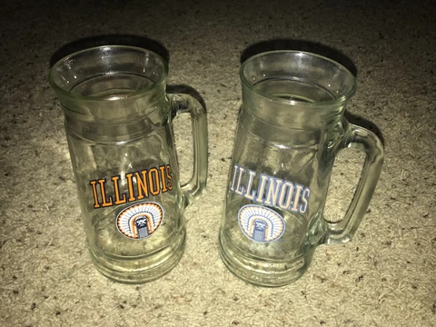 Lot of 2 Illinois Illini Chief Illiniwek Vintage Beer Mugs Peanut Glasses Steins Cover