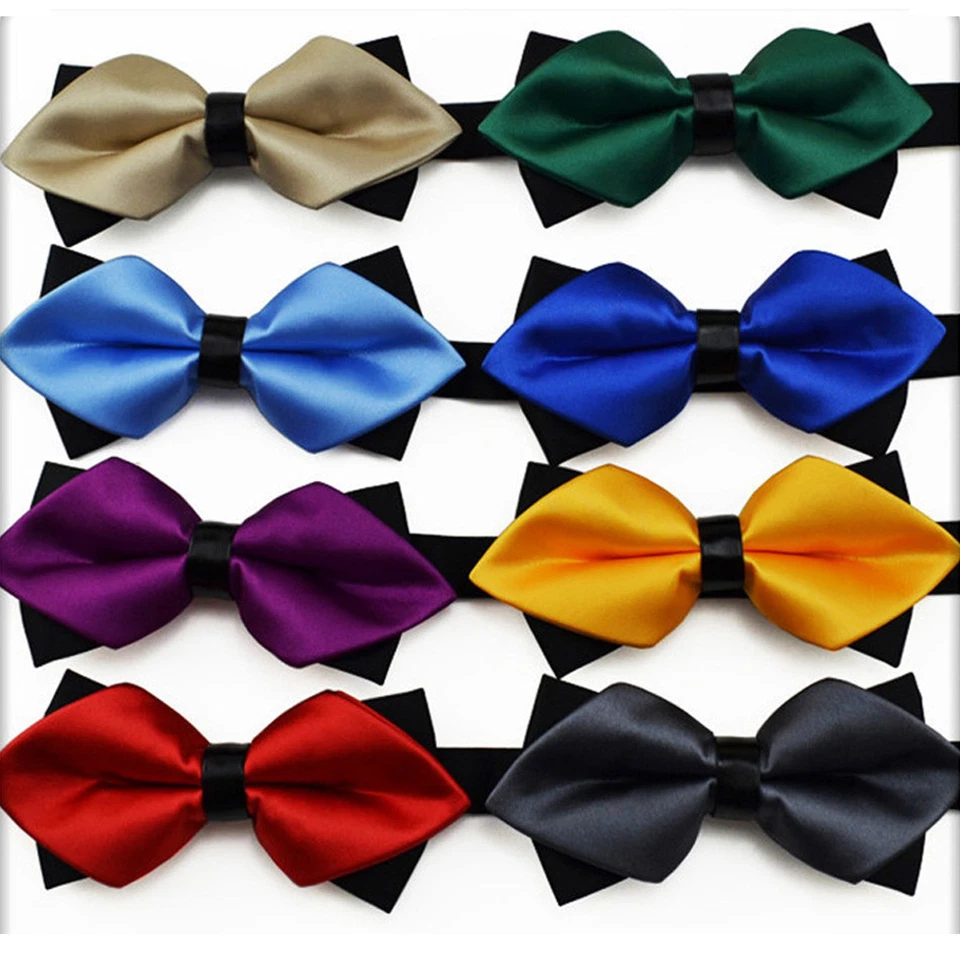 Men Solid Diamond Tip Bowtie Wedding Party Tuxedo Pre-tied Adjustable Bow Ties - Image 1 of 1