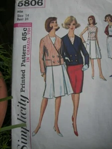 VTG ~Simplicity Pattern #5806 ~ Miss Sz 14 ~ Jacket, Blouse & Two Skirt Options - Bild 1 von 4