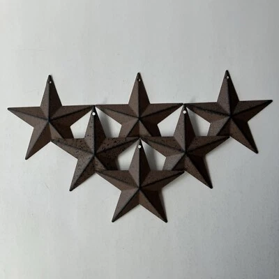 Set of 6 BROWN & BLACK BARN STAR STARS 5.5" PRIMITIVE COUNTRY DECOR CRAFT SUPPLY - Image 1 of 4
