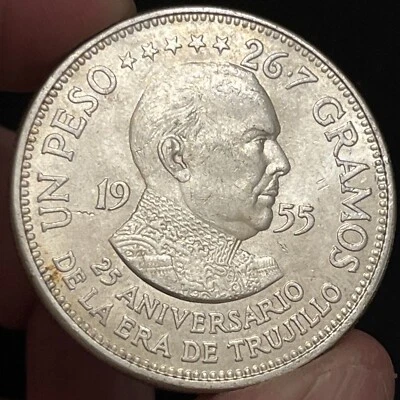Moneda de plata peso régimen Trujillo dominicano 1955 Foto 1 de 4