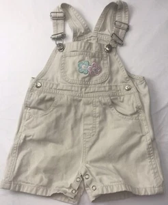 Toddler Girls Overalls Shorts Vtg Sz 24 Mos Tan Floral Flowers Brown Khaki - Picture 1 of 6