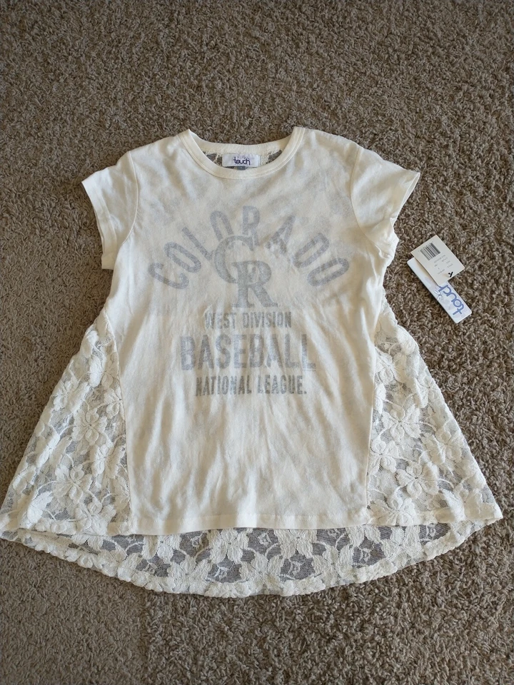 NUEVO CON ETIQUETAS Camisa Para Mujer Touch Alyssa Milano Colorado Rockies Pequeña S Encaje Espalda RARA Foto 1 de 4