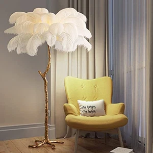 Modern Luxury Real Ostrich Feather Floor Lamp, Resin Nordic Standing Lamps for V - Picture 1 of 7
