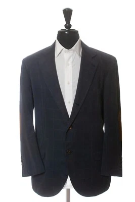 Brunello Cucinelli Dark Blue Windowpane Check Cotton Blazer 14952 - Image 1 of 4