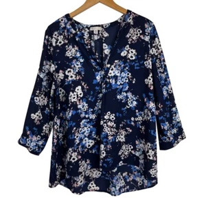 Blusa para mujer rosa lila XL azul marino floral cuello abertura - Imagen 1 de 3
