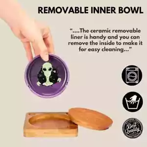 Cute Ceramic Ashtray with Lid Lighter Holder Windproof &Odorles-Alian - Picture 1 of 8