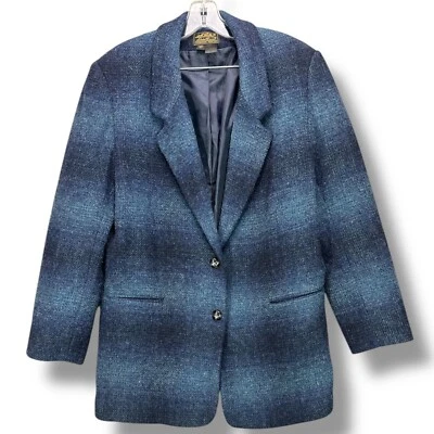 Eddie Bauer Blazer Jacket Women’s Medium Vintage 100% Wool Plaid Academia Blue - Image 1 of 4