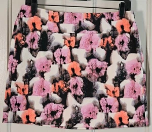 J. CREW Skirt Women's Size 4 Pink Black Floral Abstract Cotton Side Zip Mini - Picture 1 of 23
