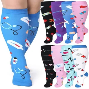 8 Pairs Nurse Plus Size Compression Socks Wide Calf Knee High Nurse Compressi... - Picture 1 of 6