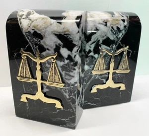 LEGAL SCALES OF JUSTICE MARBLE BOOKENDS - Picture 1 of 2