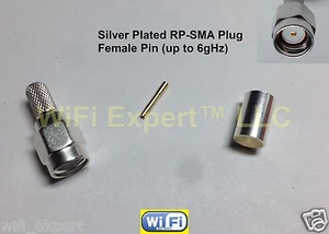 1 x Silver RP-SMA Male plug crimp Connector for LMR200 RG58 RG142 RG400 LMR195 - Zdjęcie 1 z 4