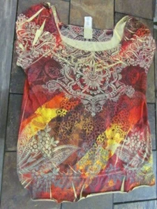 Blusa para mujer talla XL amarillo borgoña con volantes estampado bonito - Imagen 1 de 11