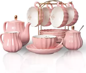 Juegos de té de porcelana serie real británica, tazas de 8 OZ y servicio de platillos para 6 rosas - Imagen 1 de 8