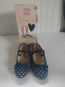 Girls Ballet Flats Navy With White Polka Dots Bow Size 11 - Picture 1 of 5