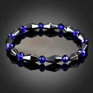 Bracciale unico pietra energia naturale guarigione ematite con perle cristallo blu - Foto 1 di 5
