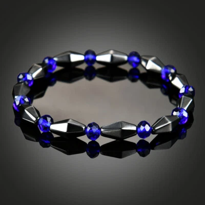Pulsera única de hematita curativa de piedra de energía natural con cuentas de cristal azul Foto 1 de 4