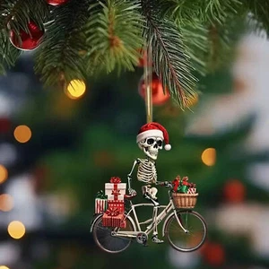 Acrylic Skeleton Ornament Durable Pendant Christmas Skull with Santa Hat - Picture 1 of 9