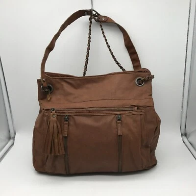 Black Poppy Large Leather Shoulder Bag Purse Brown - Image 1 of 4