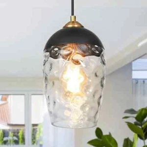 Zevni 1-Light Black Mini Pendant Light, Water Glass Pendant Hanging Light - Picture 1 of 5