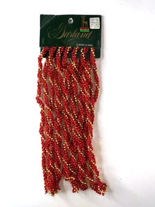 Christmas Braided Plastic Beads Garland Red Gold NOS Vintage 1 Strand 15 Ft - Picture 1 of 4