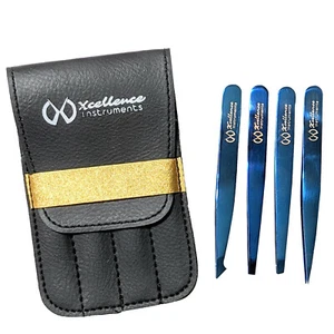 Xcellence 4 Stück Professionelle Augenbrauen Eingewachsene Haarentfernung Pinzette Set mit Etui - Bild 1 von 12