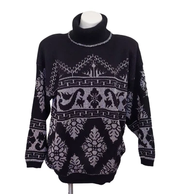 Suéter Vintage Años 80 90 De Gran Tamaño Rosas Fair Isle Kuwaii Talla L Brillo Metálico Foto 1 de 4