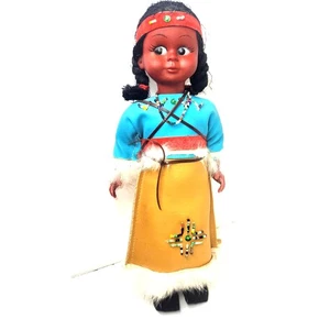 10 1/2" VTG Native American Doll & Twin Babies w/Beaded Leather Clothes & Shoes - Picture 1 of 7