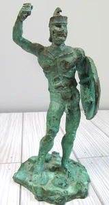 Antiker römischer Soldat gealtert grün Kupfer Bronze Figur Statue Schild 6,5" Vintage Q4 - Bild 1 von 8