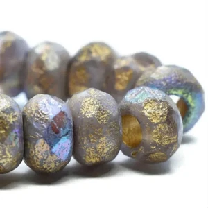 0150, Thistle/Gold Wash/Etched/AB Finish, 6x9mm, 5 Large Hole Roller Beads (Lr2) - Picture 1 of 1