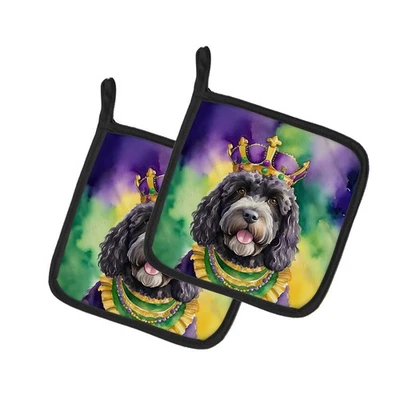 Portuguese Water Dog Queen King of Mardi Gras Pair of Pot Holders DAC4862PTHD - Image 1 of 3
